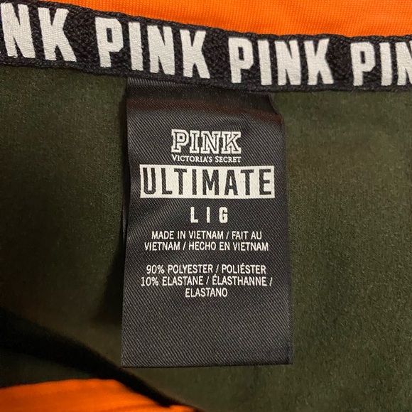 Victoria's Secret Pink L Ultimate Olive Green Neon Orange 1/2 Zip Pullover Shirt - Picture 6 of 6